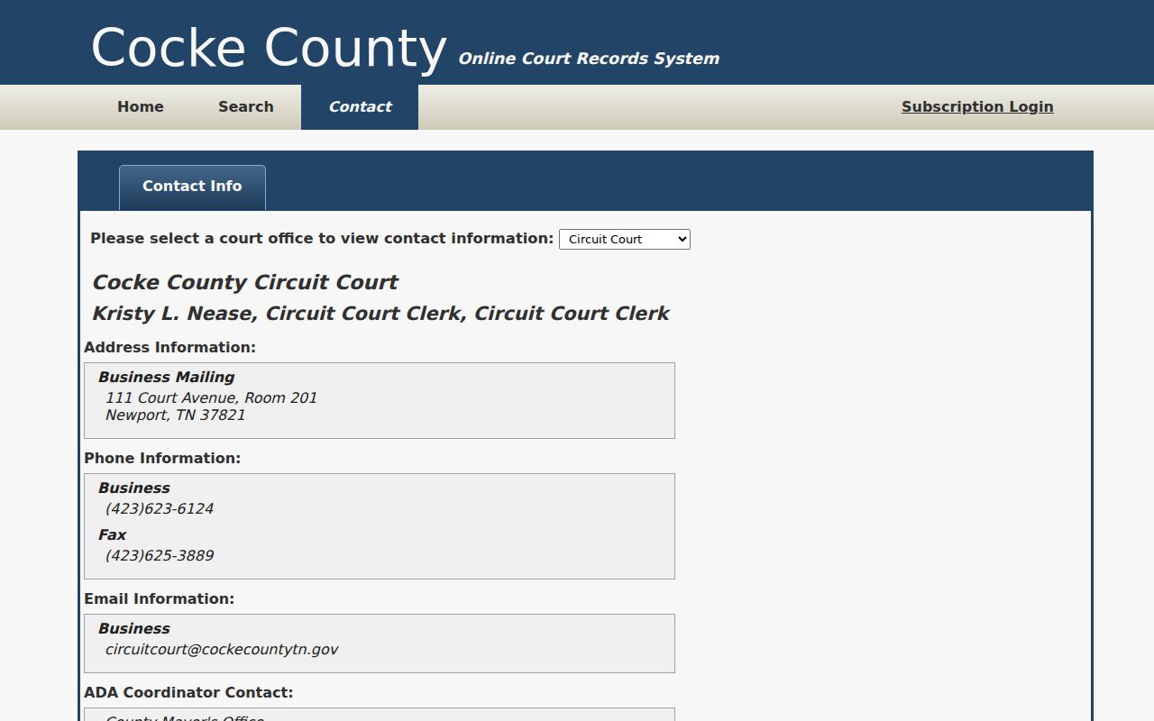 Cocke County court schedule portal contact choices