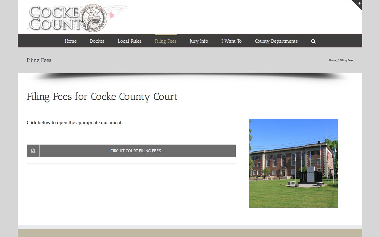 Cocke County civil court docket filing fee source