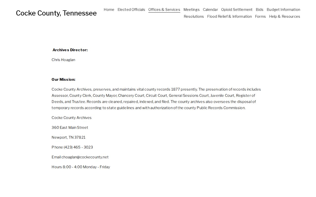 Cocke County Records and Archives official page