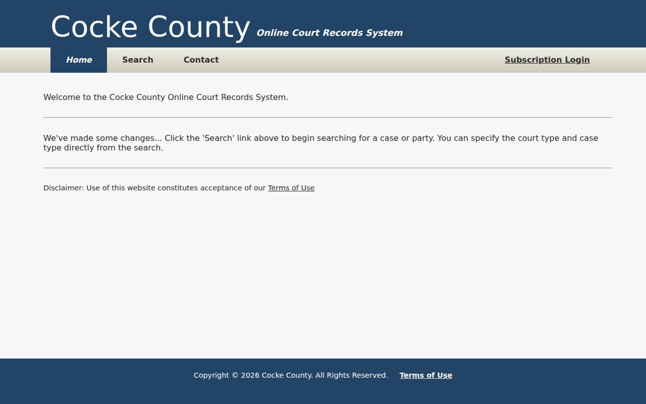 Cocke County TNCRTInfo court docket portal