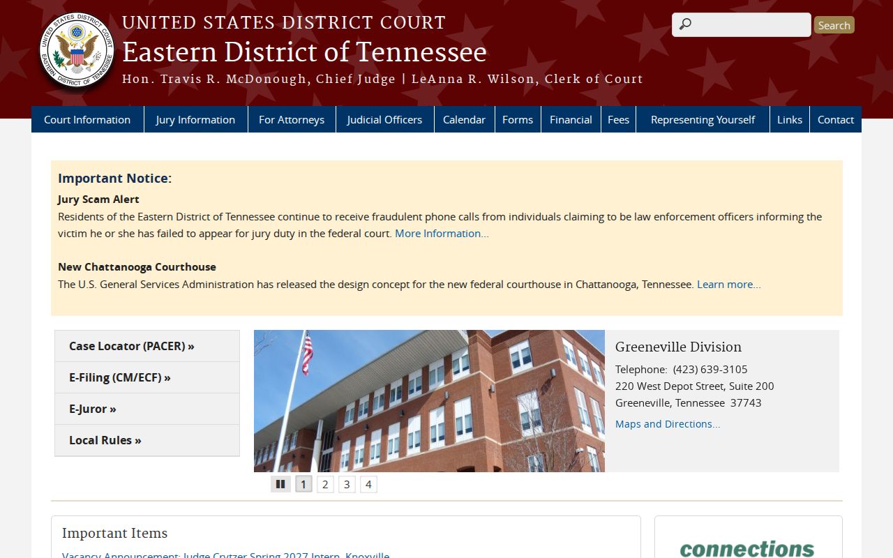 United States District Court Eastern District of Tennessee website