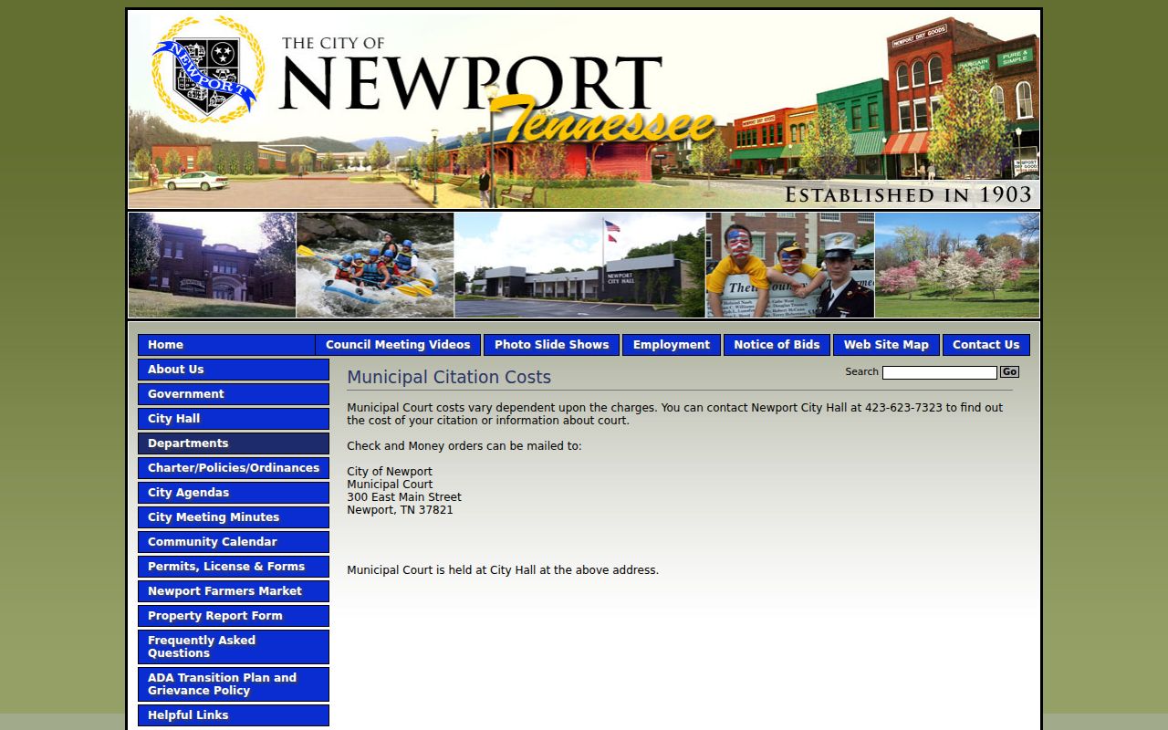 Newport official citation costs and contact page
