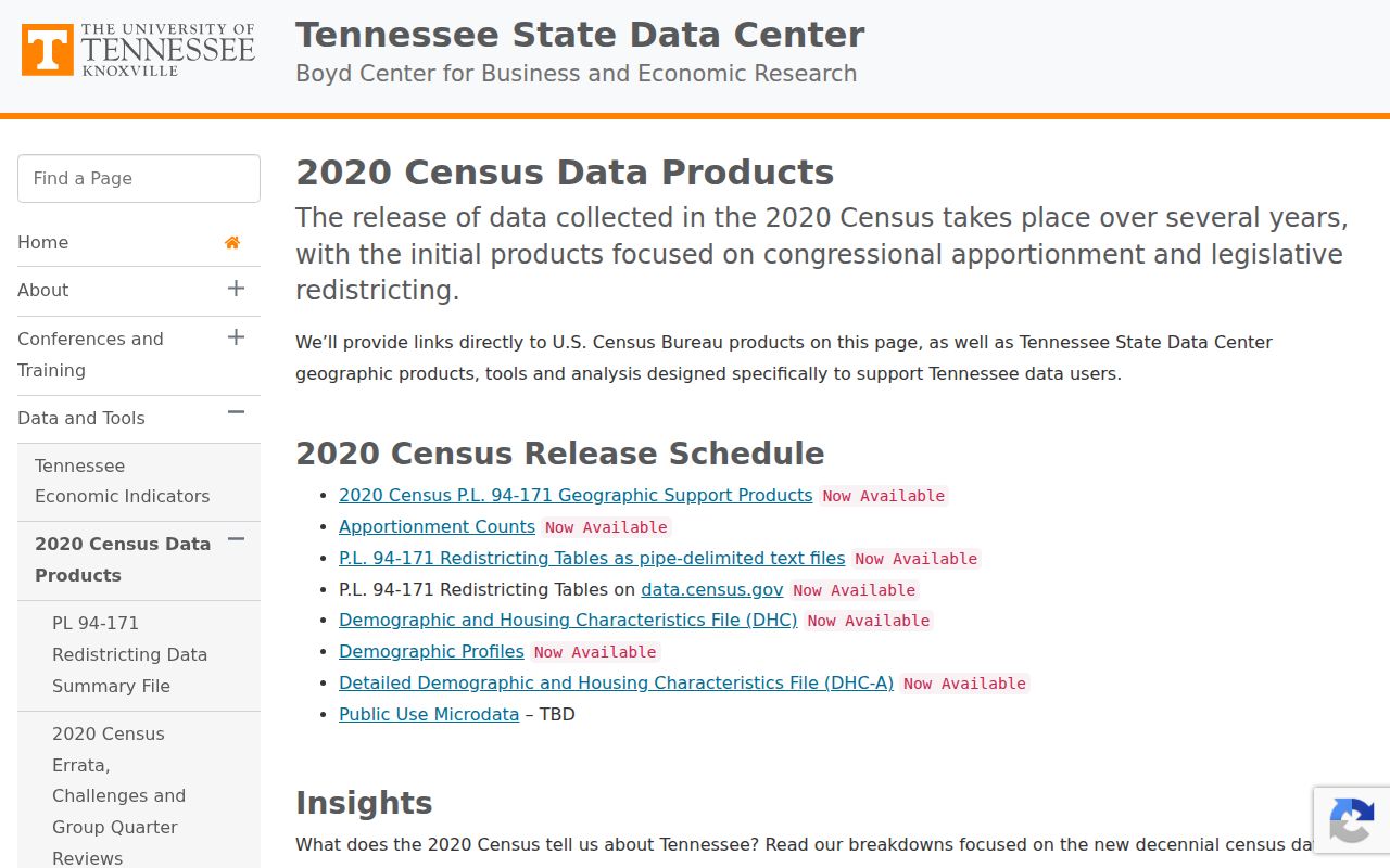 Tennessee State Data Center 2020 Census resource